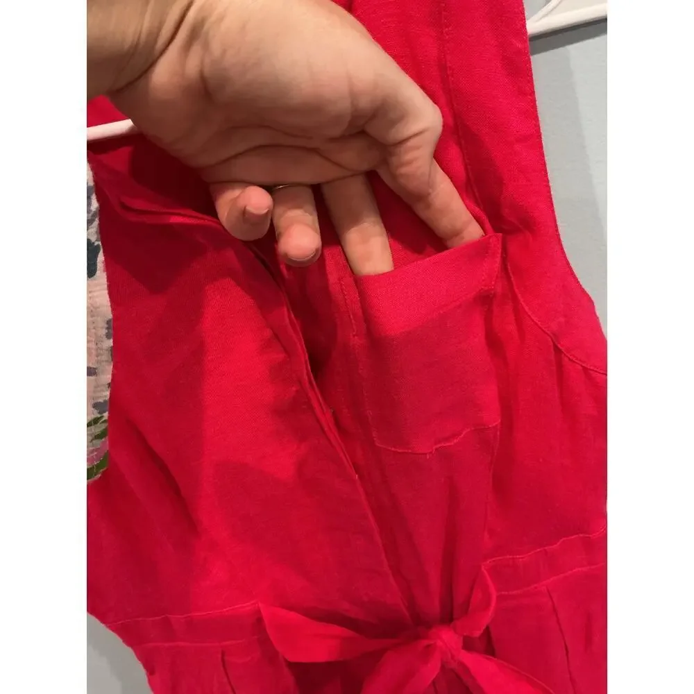 HD In Paris Anthro Womens Printemps Linen Dress Bright Pink US 6 Bright Pink - Picture 9 of 13